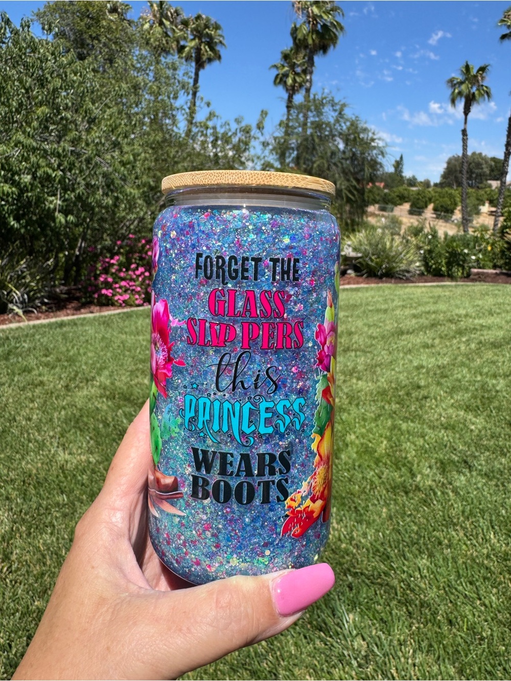 Forget the glass slippers this princess wears Boots snow globe tumbler 16oz
